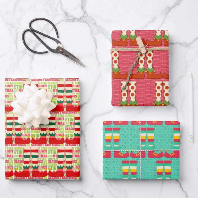 Weihnachts-Elf Niedlicher Spaß Grafik Geschenkpapier Set (Vorderseite)