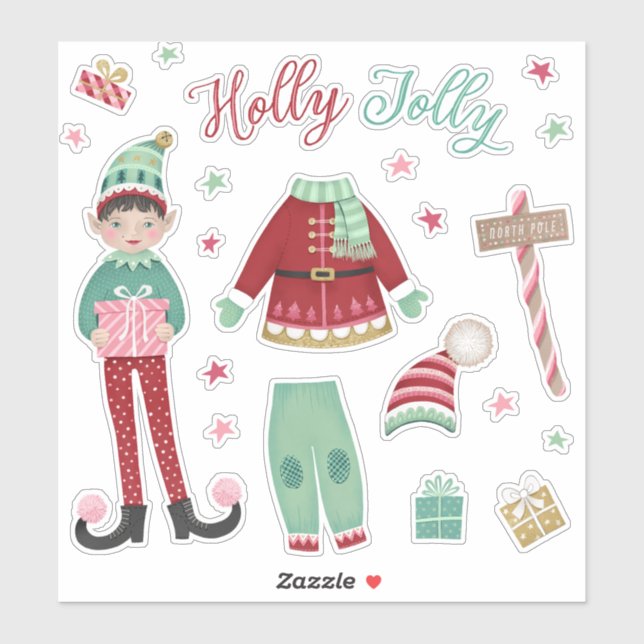 Weihnachts-Elf-Puppenstickerblatt Aufkleber (Blatt)