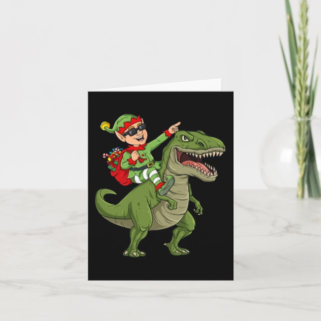 Weihnachts Elf Riding Dinosaur T Rex Boys Kinder S Karte (Vorderseite)