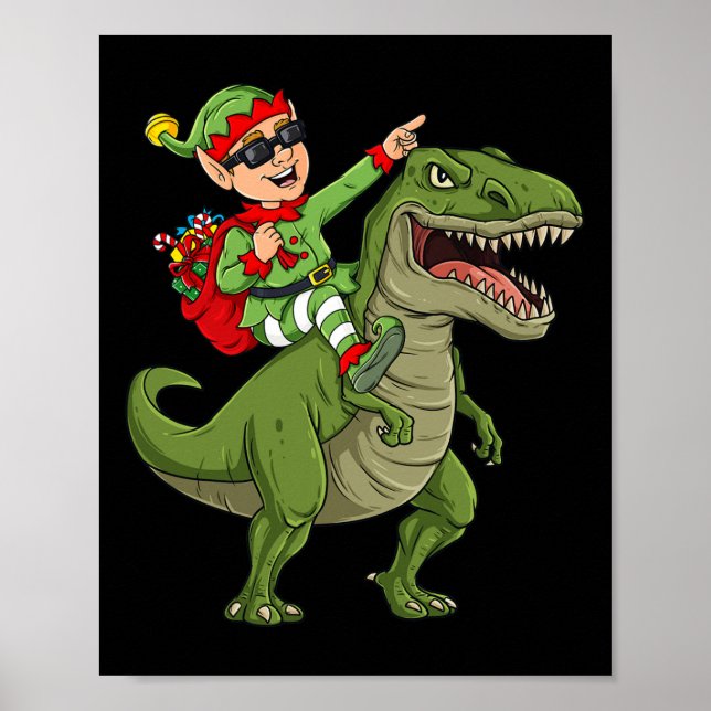 Weihnachts Elf Riding Dinosaur T Rex Boys Kinder S Poster (Vorne)