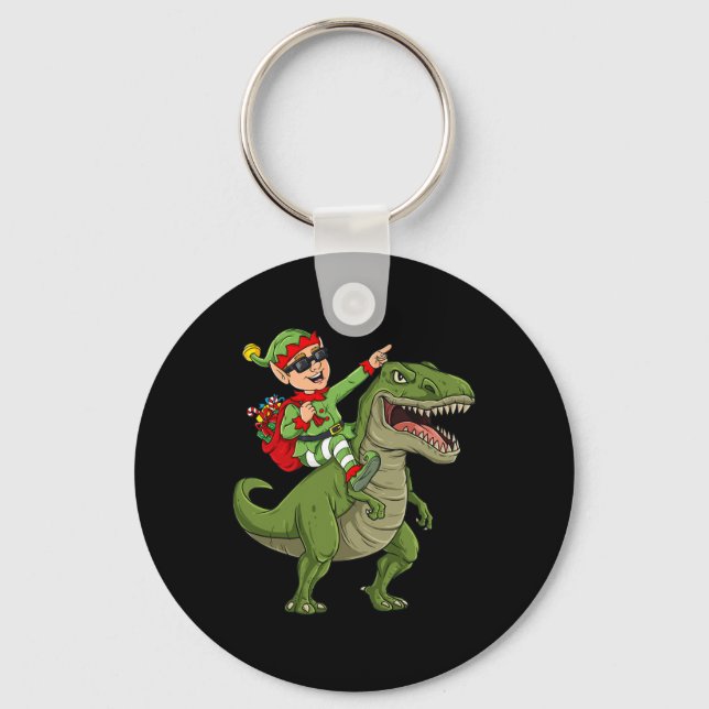 Weihnachts Elf Riding Dinosaur T Rex Boys Kinder S Schlüsselanhänger (Vorderseite)