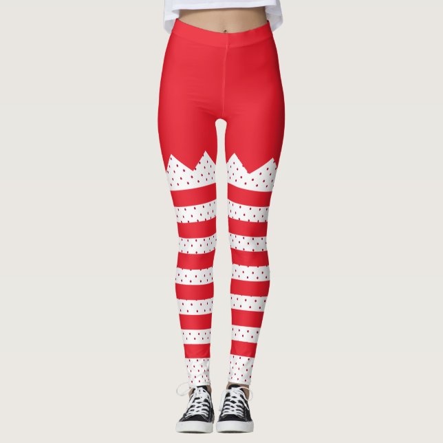 Weihnachts-Elf-Streifen und -Punkte Leggings (Vorderseite)