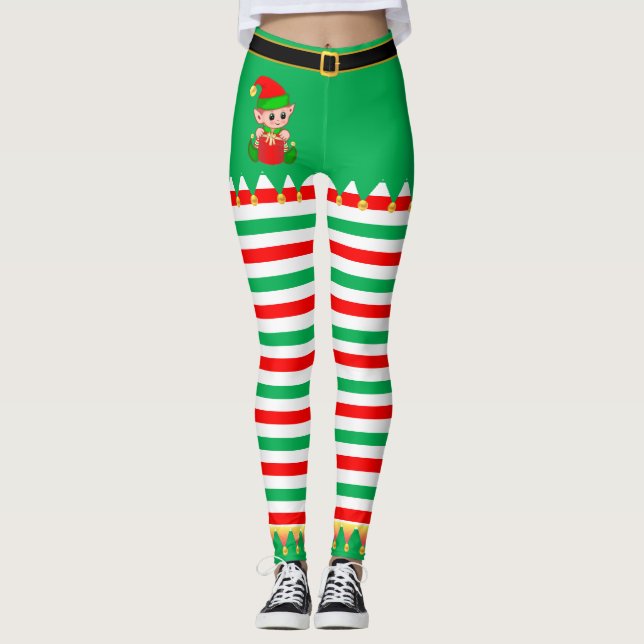 Weihnachts-Elf und Gold-Jingle-Bells Leggings (Vorderseite)