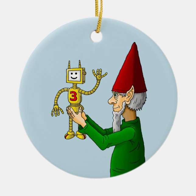Weihnachts-Elf und Robot Keramik Ornament (Vorne)