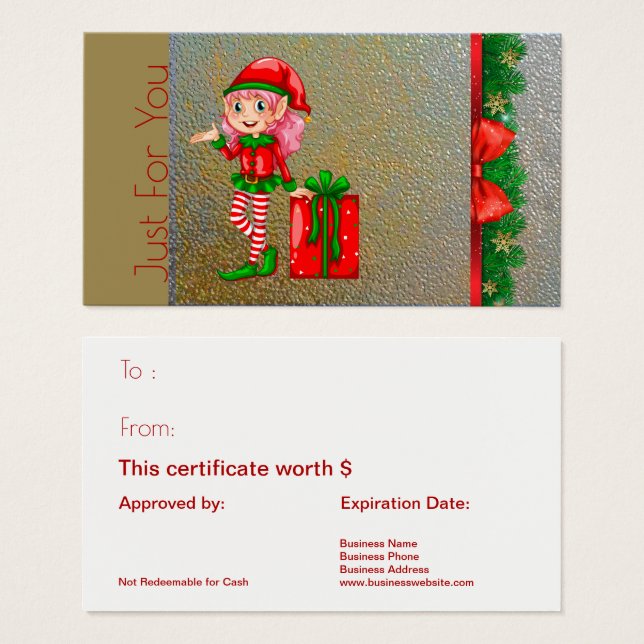 Weihnachts-Elf-Weihnachtsgeschenkkarte nur für Sie (Vorne & Hinten)