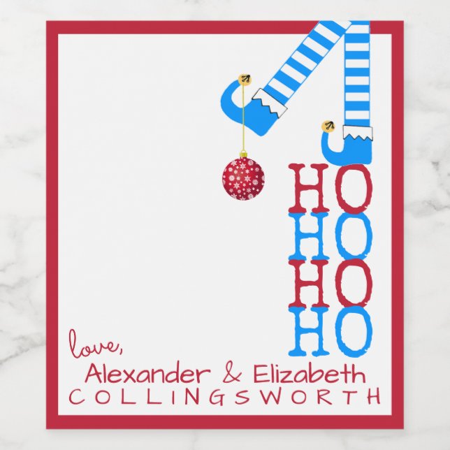 Weihnachts-Elf Wein Flasche Etikett HO HO HO HO (Einzelnes Label)