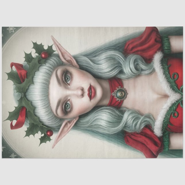 Weihnachts-Elf-Winter-Dekoupage Seidenpapier (Vorderseite)