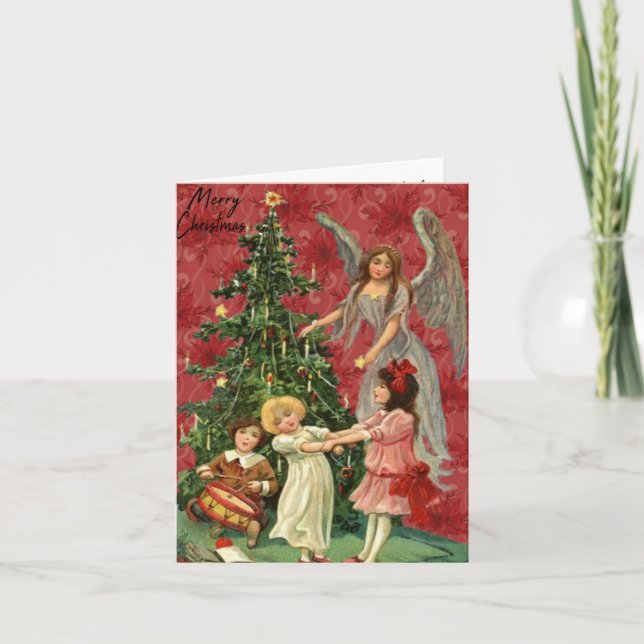 Weihnachts-Engel-Dame und Kinderkarte Dankeskarte (Vorderseite)