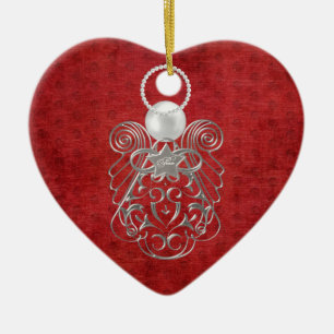 Weihnachts Engel des Friedens auf Red Textured Che Keramik Ornament