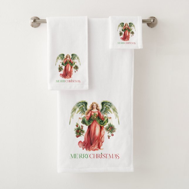 Weihnachts-Engel Extravagant Frohe Weihnachtstypog Badhandtuch Set (Insitu)