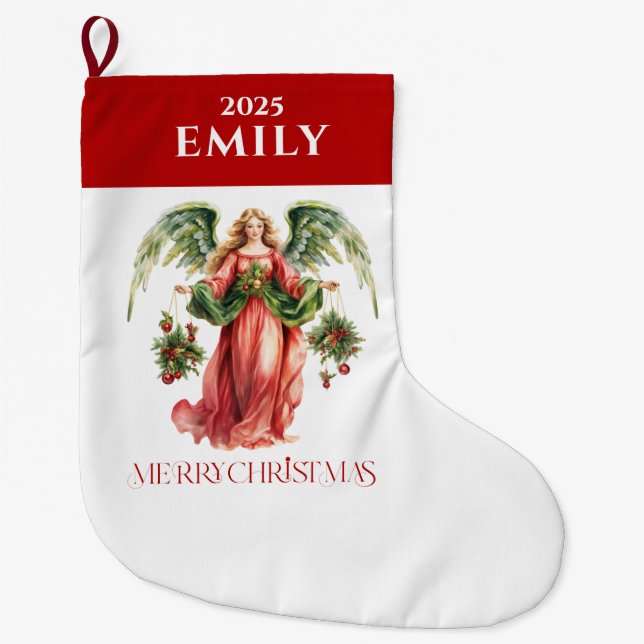 Weihnachts-Engel Extravagant Frohe Weihnachtstypog Großer Weihnachtsstrumpf (Vorderseite)