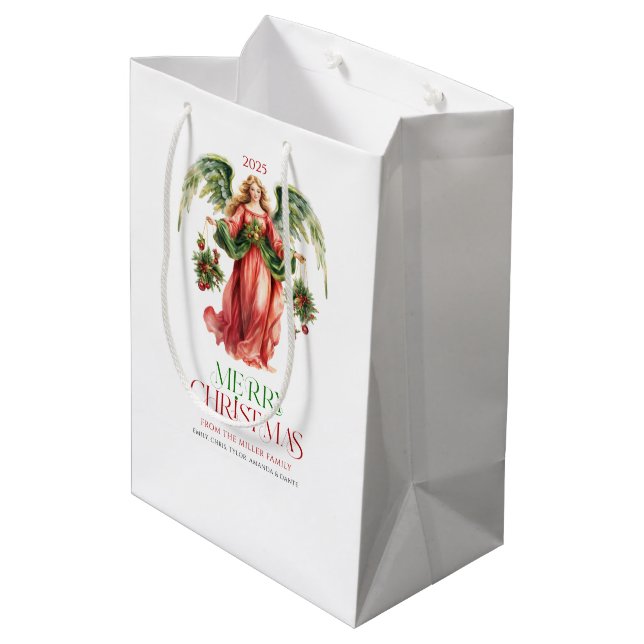 Weihnachts-Engel Extravagant Frohe Weihnachtstypog Mittlere Geschenktüte (Rückseite Schrägansicht)