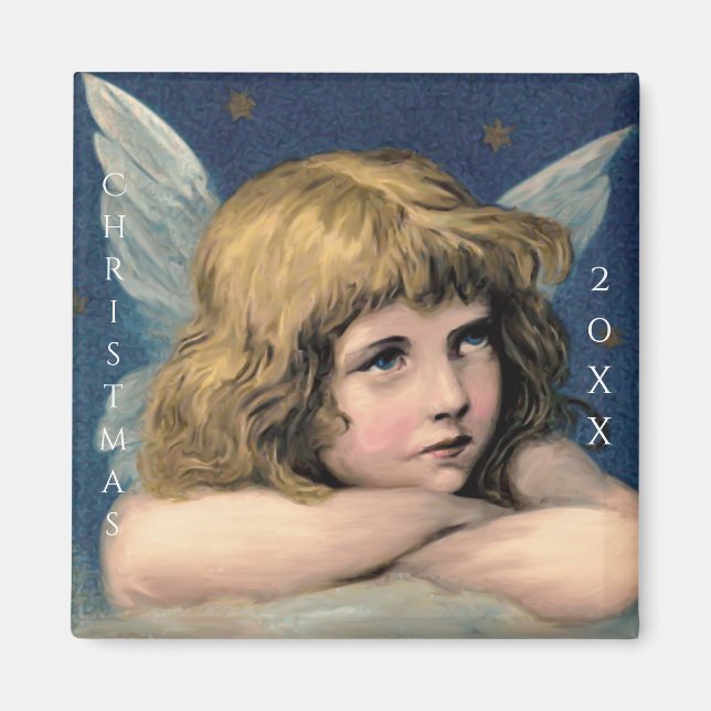 Weihnachts-Engel Kind Weißer Flügel Indiz Magnet (Vorne)