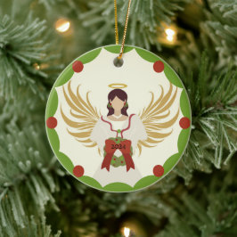 Weihnachts-Engel Red Green Holly Wreath Jahr 2024 Keramik Ornament