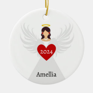 Weihnachts-Engel Rot Elegantes Personalisiertes Na Keramik Ornament