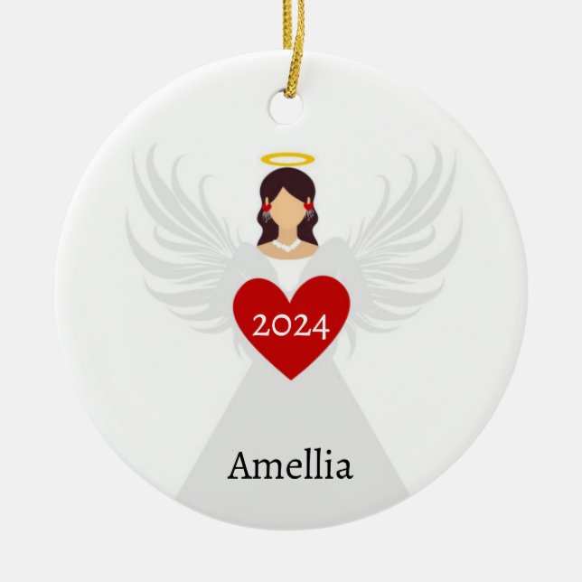Weihnachts-Engel Rot Elegantes Personalisiertes Na Keramik Ornament (Vorne)