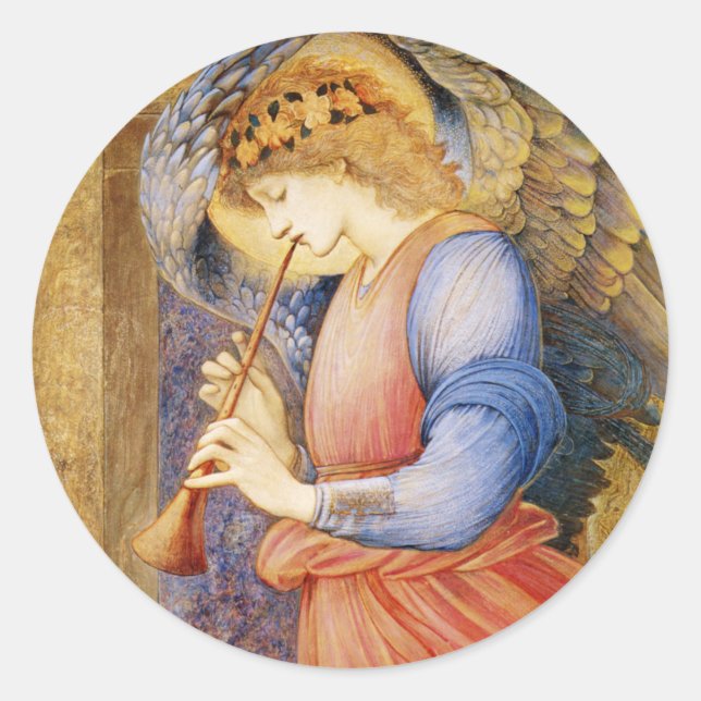 Weihnachts-Engel spielt Trompete-Kunstbild Runder Aufkleber (Vorderseite)