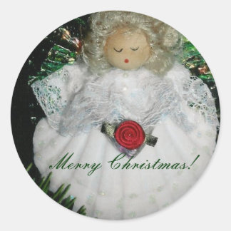 Weihnachts-Engelsschmuck, Frohe Weihnachten! Runder Aufkleber