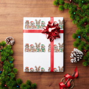 Weihnachts-Englisch-Bulldogge-Hund-Santa-Hut-Renti Geschenkpapier