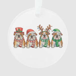 Weihnachts-Englisch-Bulldogge-Hund-Santa-Hut-Renti Ornament