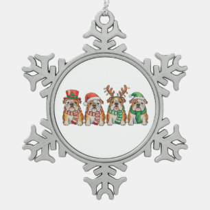 Weihnachts-Englisch-Bulldogge-Hund-Santa-Hut-Renti Schneeflocken Zinn-Ornament