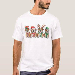 Weihnachts-Englisch-Bulldogge-Hund-Santa-Hut-Renti T-Shirt