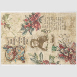 Weihnachts-Ephemera, Holly & Verziert Text Seidenpapier