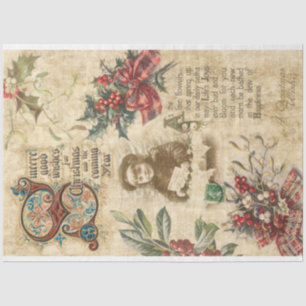 Weihnachts-Ephemera, Holly & Verziert Text Seidenpapier