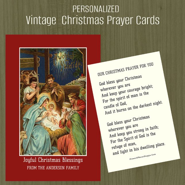Weihnachts-Epiphany Krippe Personalisiertes Gebet Visitenkarte (Vintage Religious Christmas Prayer Cards to send with Christmas Cards)