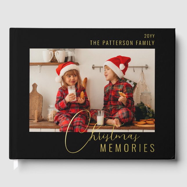 Weihnachts-Erinnerungen Real Foil Family Foto Gästebuch (Vorderseite)