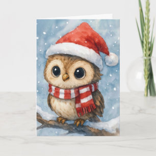 Weihnachts-Eule in Schneeflocken Karte