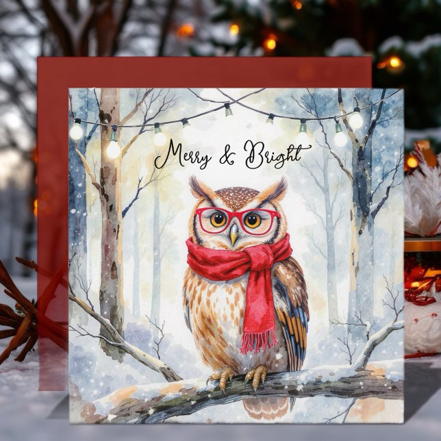 Weihnachts-Eule Karte (The peaceful snowy woods and wise owl create a cozy, festive atmosphere!)