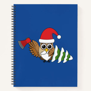 Weihnachts-Eule mit Axt und schneebedeckter Kiefer Notizbuch