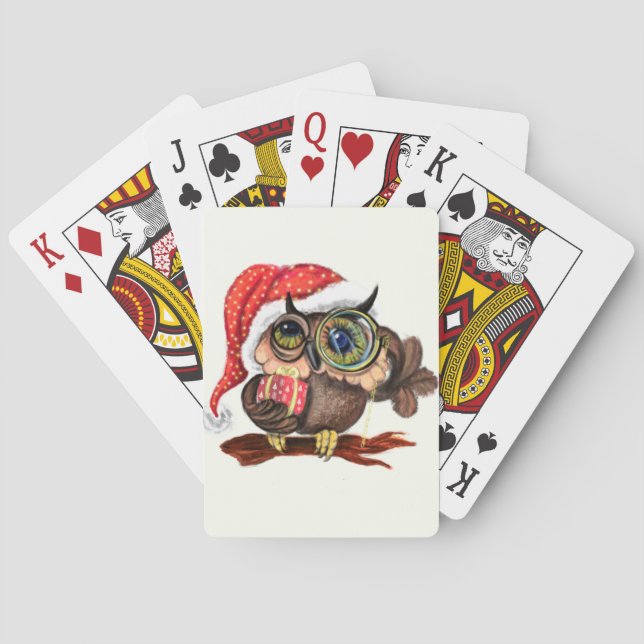 Weihnachts-Eule mit Geschenk Spielkarten (Rückseite)