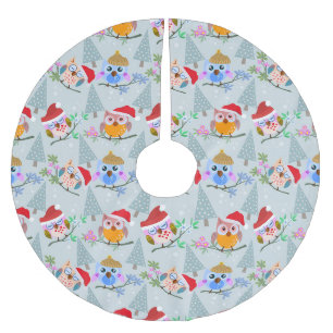 Weihnachts-Eulen-Muster Polyester Weihnachtsbaumdecke