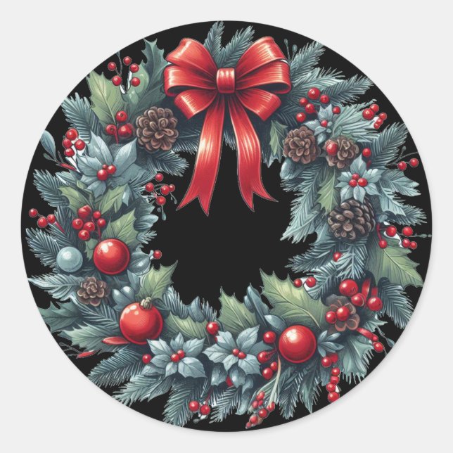 Weihnachts-Evergreen-Wreath-Grußkarte Runder Aufkleber (Vorderseite)