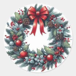 Weihnachts-Evergreen-Wreath-Grußkarte Runder Aufkleber