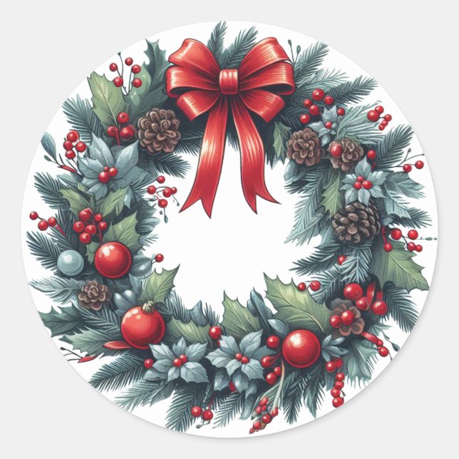 Weihnachts-Evergreen-Wreath-Grußkarte Runder Aufkleber (Vorderseite)
