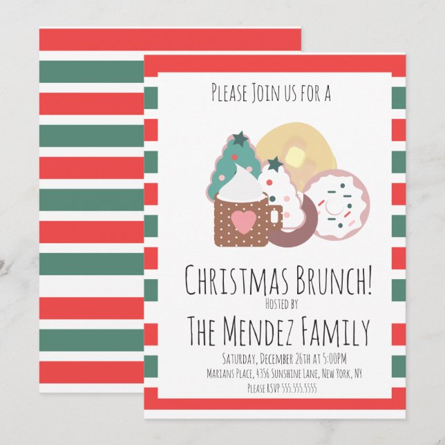 Weihnachts Familie Brunch Pancakes Kekse Donuts Einladung (Vorne/Hinten)
