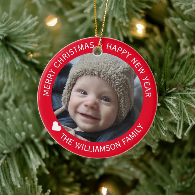 Weihnachts-Familie Foto Weihnachten Neujahr Rotes  Keramik Ornament (Baum)