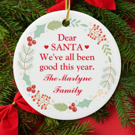 Weihnachts-Familie Foto Wreath Santa Bee Gut Keramik Ornament