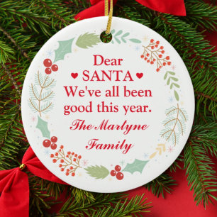 Weihnachts-Familie Foto Wreath Santa Bee Gut Keramik Ornament