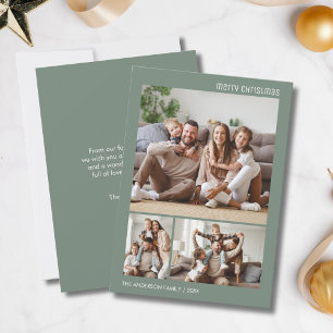 Weihnachts-Familienfoto-Collage Salbeigrün Minimal Feiertagskarte