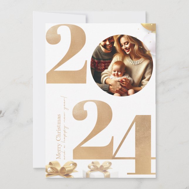 Weihnachts-Familienfotokarte mit Geschenken Einladung (Vorderseite)