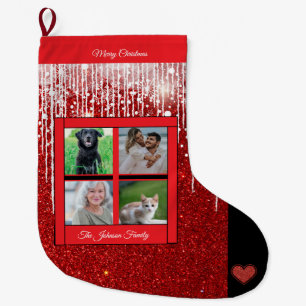 Weihnachts Familienname Foto Collage Red Großer Weihnachtsstrumpf