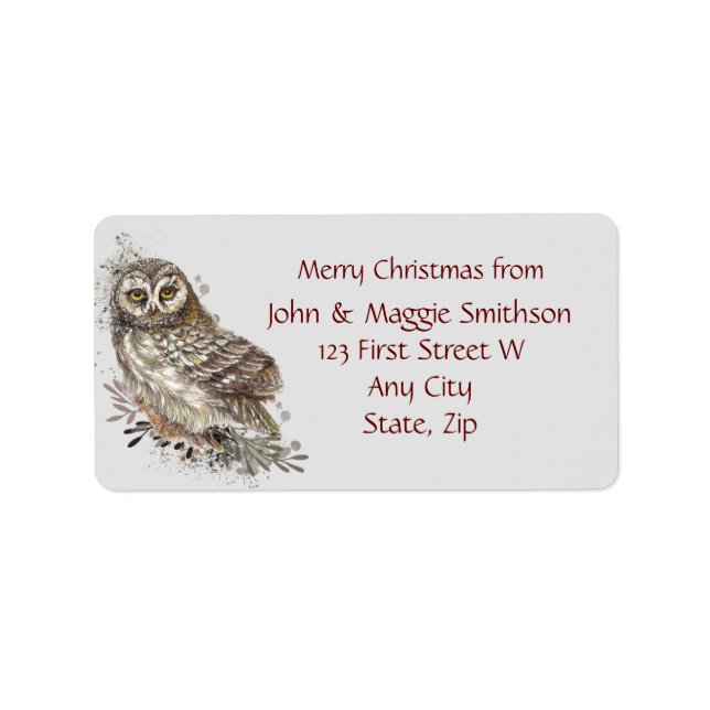Weihnachts-Farbe Owl Benutzerdefinierte Meldung Adressaufkleber (Vorne)