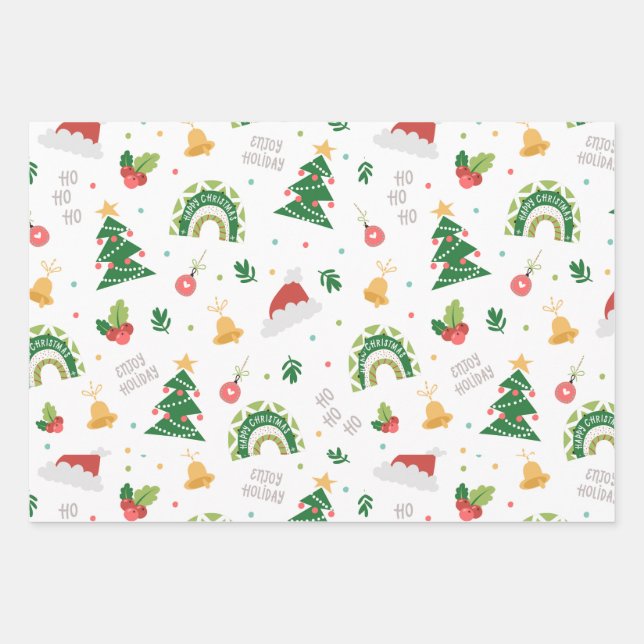 Weihnachts farbenfrohe Dekorpapier Geschenkpapier Set (Vorderseite 3)