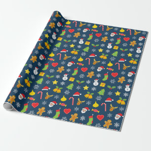 Weihnachts farbiges Muster blauer Hintergrund Geschenkpapier