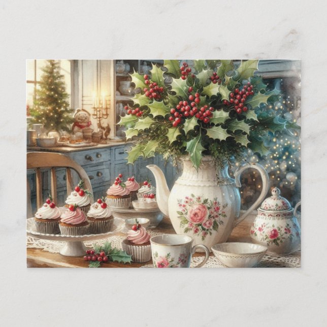 Weihnachts-Farmhouse-Teeparty-Postkarte Postkarte (Vorderseite)