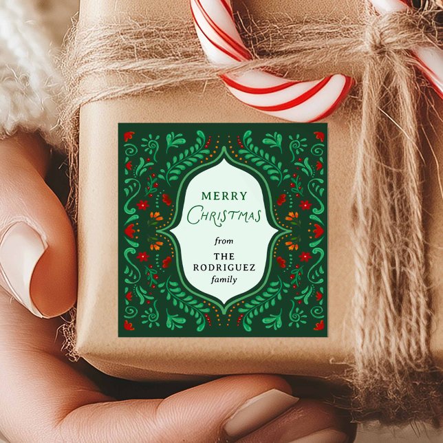 Weihnachts-Favor-Sticker Fiesta Quadratischer Aufkleber (Fiesta Christmas Square Favor Sticker)